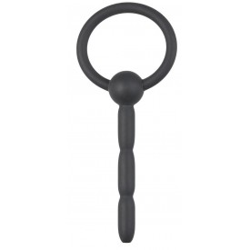 Черный силиконовый уретральный плаг Ribbed Hollow Silicone Penis Plug - 10,5 см.