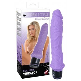 Фиолетовый реалистичный вибромассажёр с венками Vibra Lotus - 25 см.