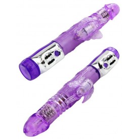 Фиолетовый виброкомпьютер «Бабочка» с ротацией и функцией Up&Down - 24 см.